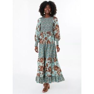 Tuckernuck Libby Dress Blue Brown Maxi Floral Size XXXL